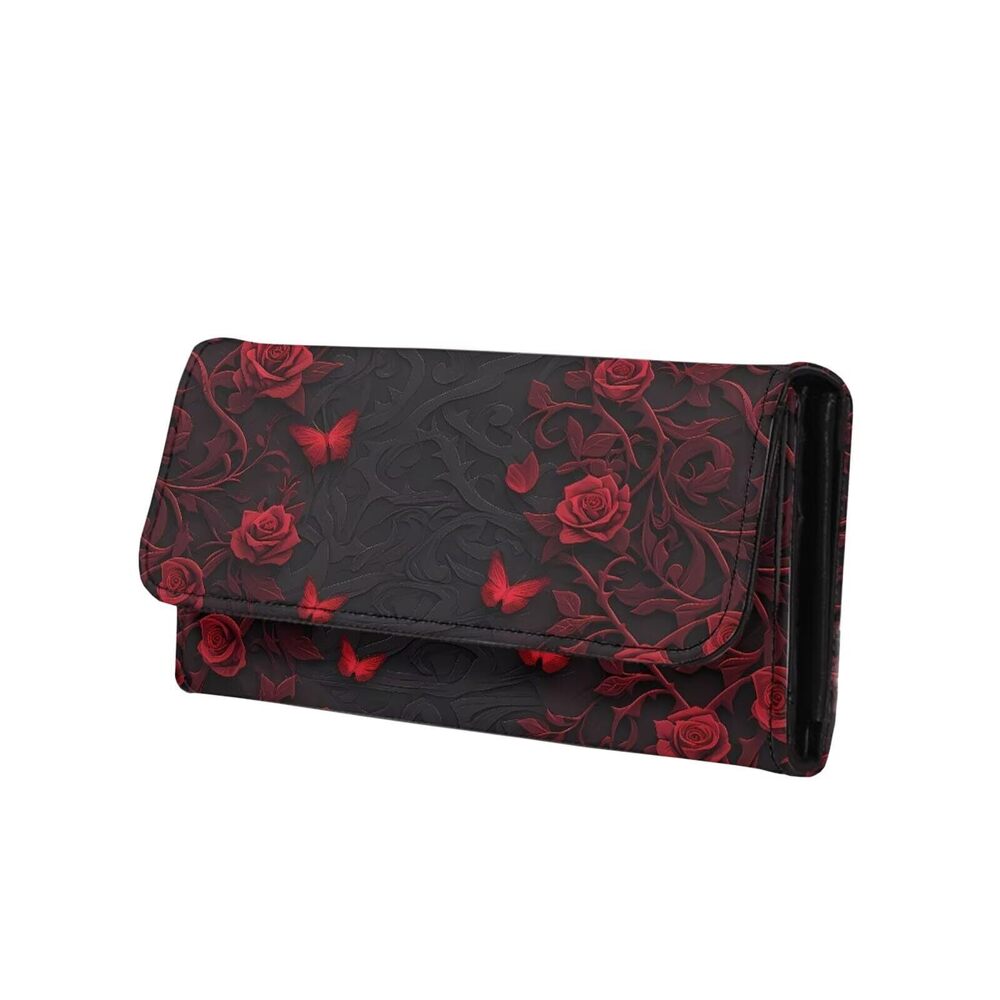 5892 Roses Thorns Slim Wallets Gothic Red Rose Flowers Clutch Organizer
